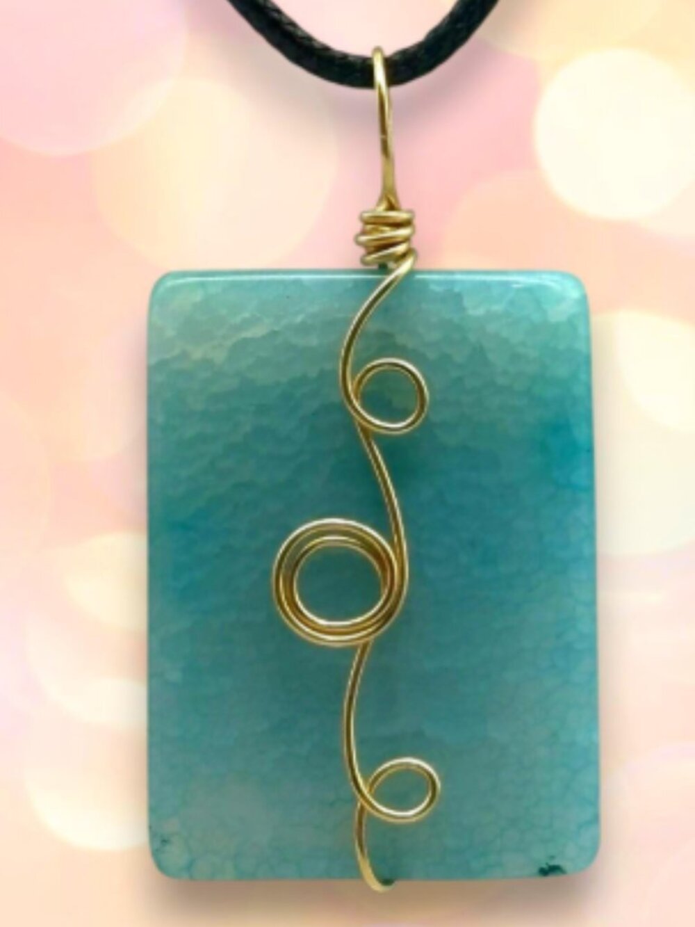 Aqua Blue Agate Necklace Wire Wrapped in 14k Gold Filled Wire